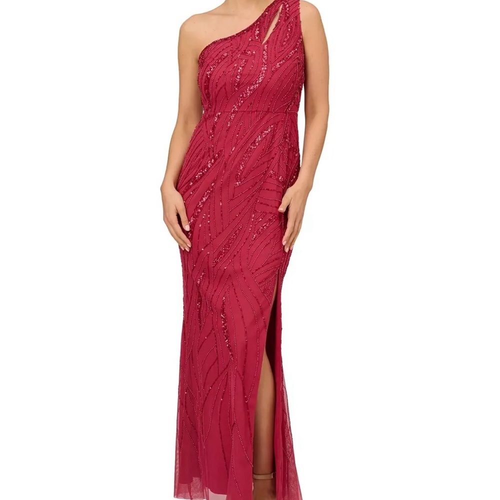 Adrianna Papell Beaded One-Shoulder Gown Size 4 MSRP $299 # 12B 1830 Blm